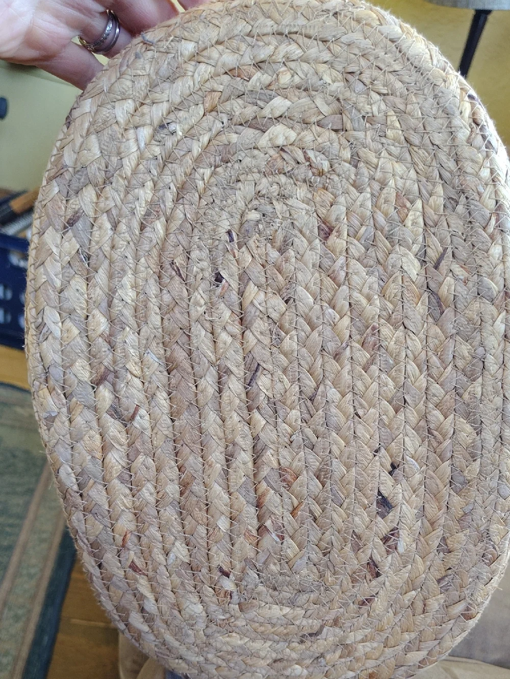 Woven Rope Basket Tote with Pastel Rainbow Trim